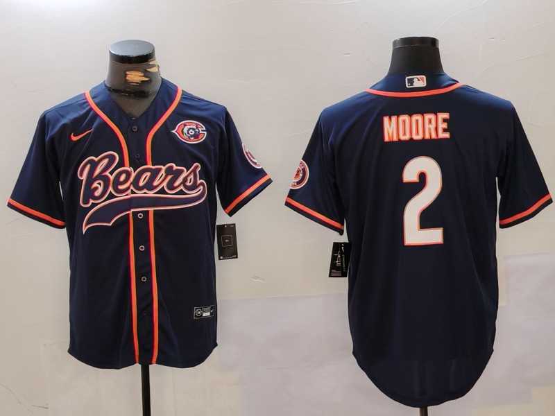 Men%27s Chicago Bears #2 DJ Moore Navy Throwback With Patch Cool Base Stitched Baseball Jersey